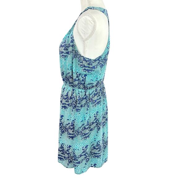 Fire Los Angeles Dress Women Size Large Blue & Turquoise Animal Scales Boho Mini - Picture 7 of 11